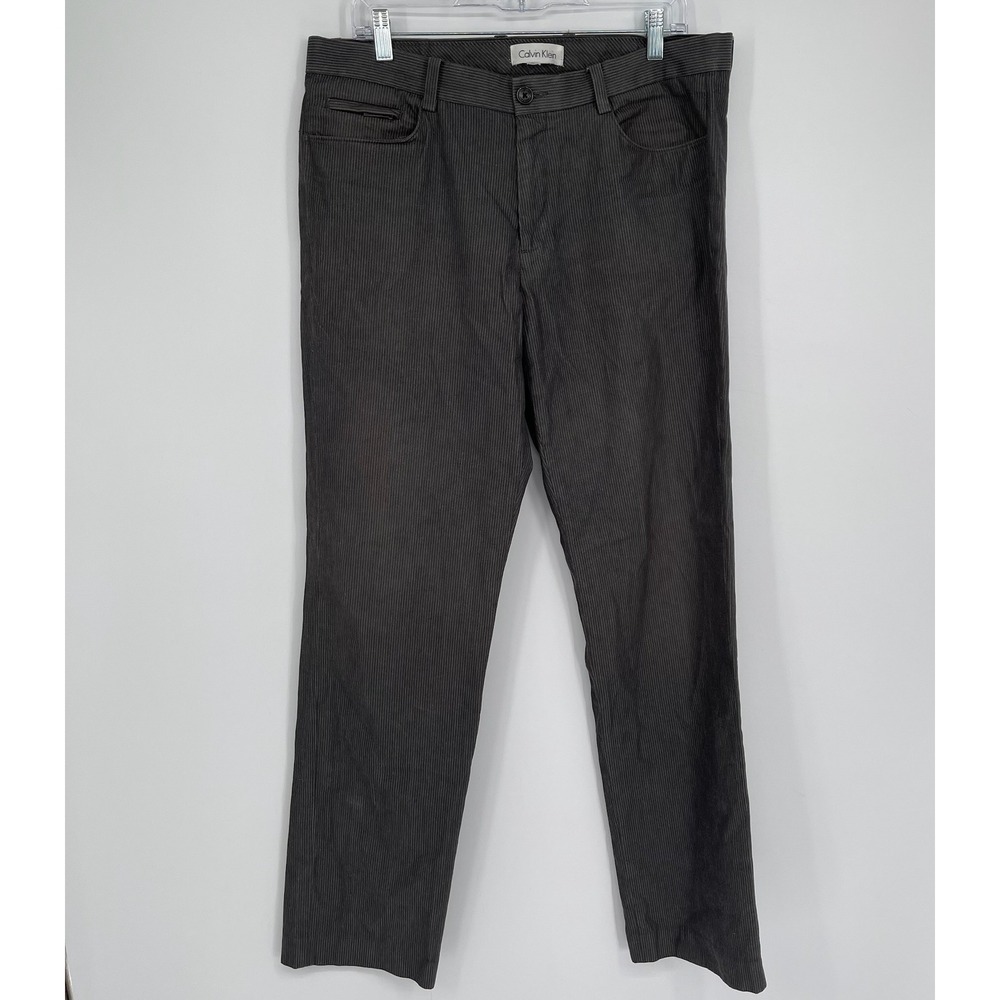 Calvin Klein Men's Gray Pinstripe Straight Flat Front Trousers Pants‎ Size 36x32